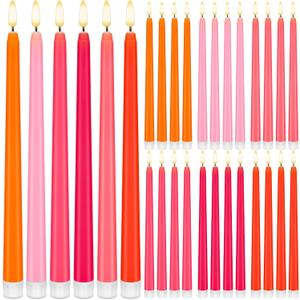 Baquler 24 Pcs 11'' Pink Orange Flameless Taper Candles Colorful Battery Operated Candles Sunset LED Plastic Gradient Flickering Candlestick for Bachelorette Wedding Summer Graduation Fall Party Decor