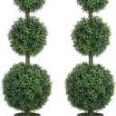 HOMCOM Artificial Plants Topiary Ball-Shaped Boxwood Trees in Pot Set of 2 Fake Plants for Home Indoor Outdoor Front Porch Decor, 40 Inch, Green