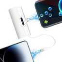 Portable Mini Power Bank Charger for USB C Android Device (Direct Plugin) and for iPhone Apple (Wired), 4800mAh Cute Fast Charge Small Battery Power Bank for Woman Man -White