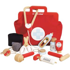 Le Toy Van - Kids Wooden Educational Pretend Play Honeybake Doctor's Medical Play Set Kit | Kids Pretend Play Role Play For Boys And Girls | 3 Year Old +, 8.66" x 5.70" x 5.90" (TV292) (Red)