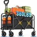 Collapsible Wagon Cart Foldable Beach Wagon with All-Terrain Wheels - 380 LBS Heavy Duty Grocery Cart for Shopping, Beach, Camping, Sports, Garden (Black) (Sable)