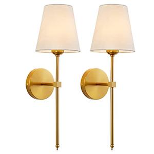 KUAUGST Wall Sconces Sets of 2, Retro Industrial Wall Lamps, Bathroom Vanity Sconces Wall Lighting with White Fabric Shade, Suitable for Bedroom Living Room Corridor Kitchen