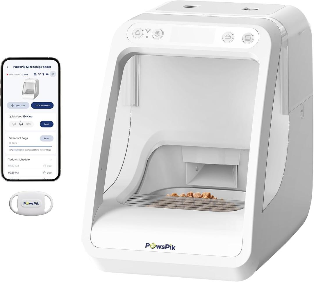 PawsPik Automatic Microchip RFID Cat Feeder,16-Cup, ISO Microchip & PawsPik RFID Tag Compatible, App Control, Portion Control