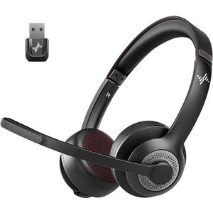 JIAMQISHI Wireless Headset with Mic for Work, Bluetooth V5.2 Headphones with AI Noise Cancelling Microphone, USB Dongle, Clear Calls & Mic Mute, for Laptop, PC, iPhone & Android Phones