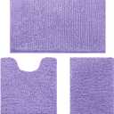 HOMEIDEAS 3 Pieces Bathroom Rugs, Ultra Soft Non Slip Absorbent Chenille Toilet Bath Mat Set (Lavender) (1'8" x 2'8" (17"x24"+20"x32"+U Shape 20"x24"))