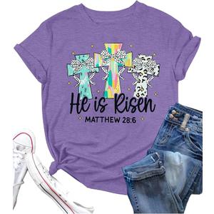 Happy Easter Shirts for Women Floral Rabbit Bunny Shirt Easter Short Sleeve Tee Tops Bunny Purple XL