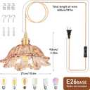 Plug in Pendant Light Fixtures,Hanging Light Fixture Amber Glass Pendant Light 10.6in E26 Pendant Lighting for Kitchen Island, Bedroom, Dining Room, Living Room