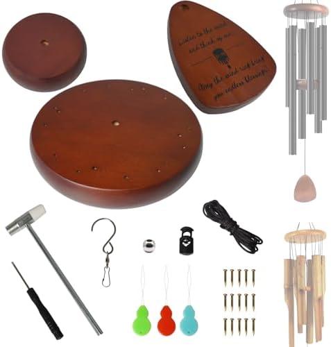 Wind Chime Repair Kit, 28 PCS Windchime Replacement Parts Including Round Top, Clapper, Wind Catcher, 19.6FT Nylon Cord, DIY Wind Chime Supplies (Brown)