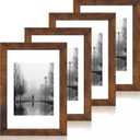 iRahmen 8x12 Picture Frame Set of 4 with High Definition Real Glass, Display 6x8 Pictures with Mat or 8 x 12 Without Mat, Wood Rustic Photo Frames for Tabletop and Wall Mounting (Dark Brown)
