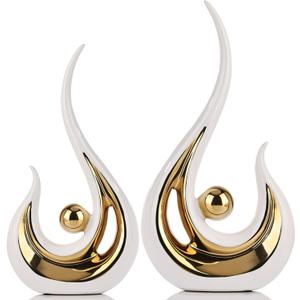 XMGZQ 2pcs White and Gold Modern Abstract Art Statue Table Decoration, Elegantes Ceramic Statue for Home Décor Accent, Mantel, Bookshelf, Centerpiece Table Decorations for Dining Room, adornos para sala