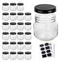 QAPPDA Mason Jars, Glass Jars With Lids 8 oz, Canning Jars For Pickles And Kitchen Storage, Wide Mouth Spice Jars With Black Lids For Honey, Caviar, Herb, Jelly, Jams, Set of 24