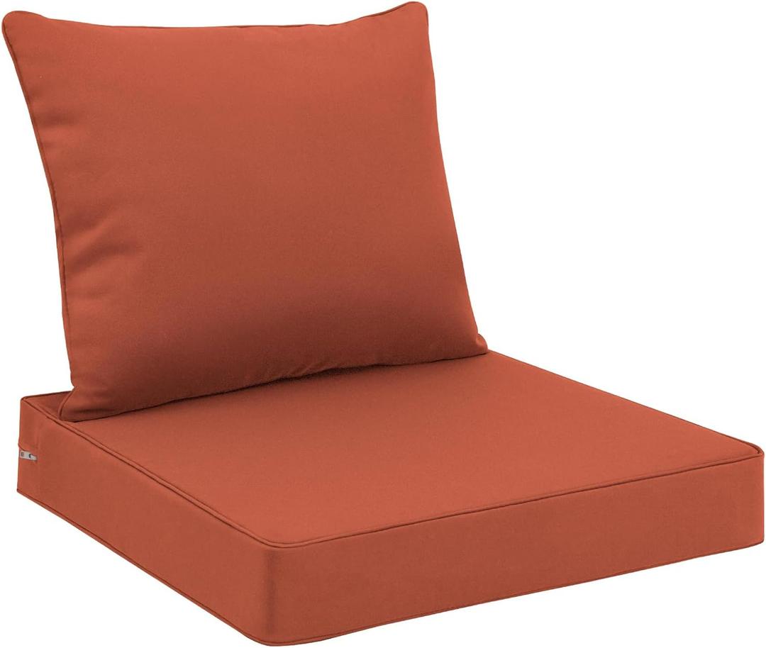 Favoyard Outdoor Seat Cushion Set 24 x 24 Inch Waterproof & Fade Resistant Patio Furniture Cushions with Removable Cover Deep Seat & Back Cushion with Handle and Adjustable Straps for Chair Sofa Couch (Spice)