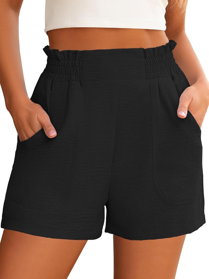 ANRABESS Shorts for Women Summer Casual Elastic High Waisted Wide Leg Cute Dressy 2026 Vacation Beach Clothes (Black, M)