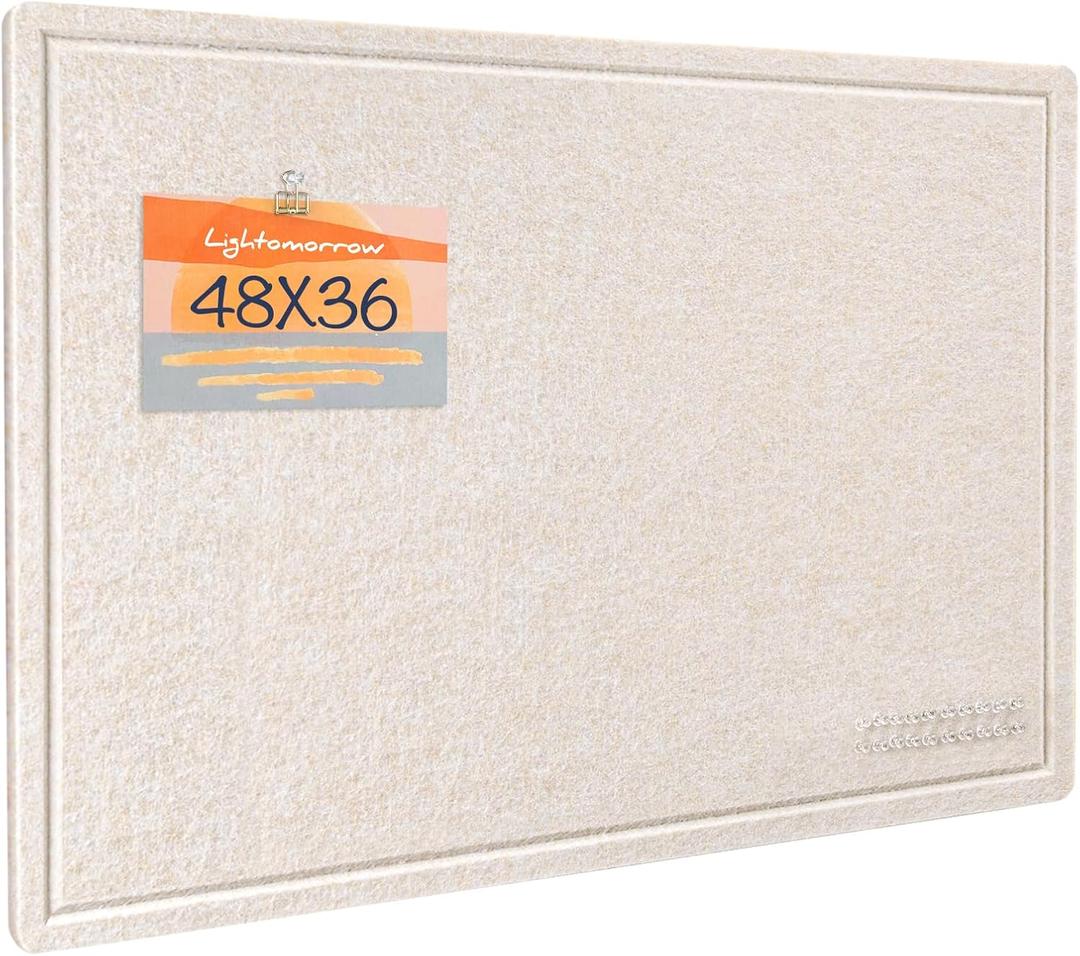 Lightomorrow Large Bulletin Board - 48 x 36 Inches, Decorative Felt Pin Board for Wall - 4' x 3' Foldable Photo Display Board with Self-Adhesive Tape, Includes 20 Push Pins - Oatmeal, 4836 inches