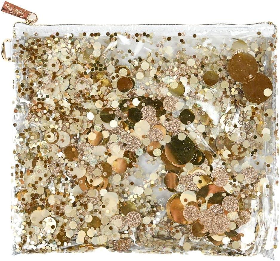 Packed Party Spirit Squad Confetti Everything Pouch, Makeup Bag, Travel Bag,Cosmetic Bag for Women (Good As Gold) (Blue)