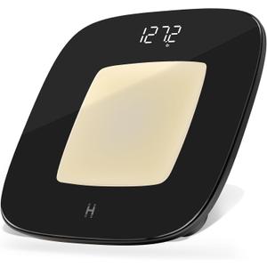Homedics Digital Bathroom Scale, Motion-Sensing Ambient Center Illumination, Sleek Tempered Glass, High-Precision Weight Measurement Up to 400 lbs, Sustainable Design, Black