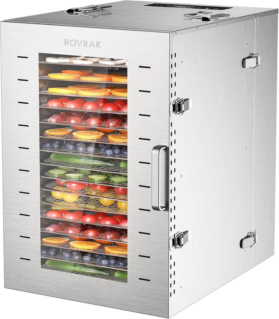 Commercial Dehydrator Machine, 16-Tray Food Dehydrator for Jerky, Fruit, Meat, Herbs, Adjustable Timer, Temperature Control, Overheat Protection (67 Recipes)
