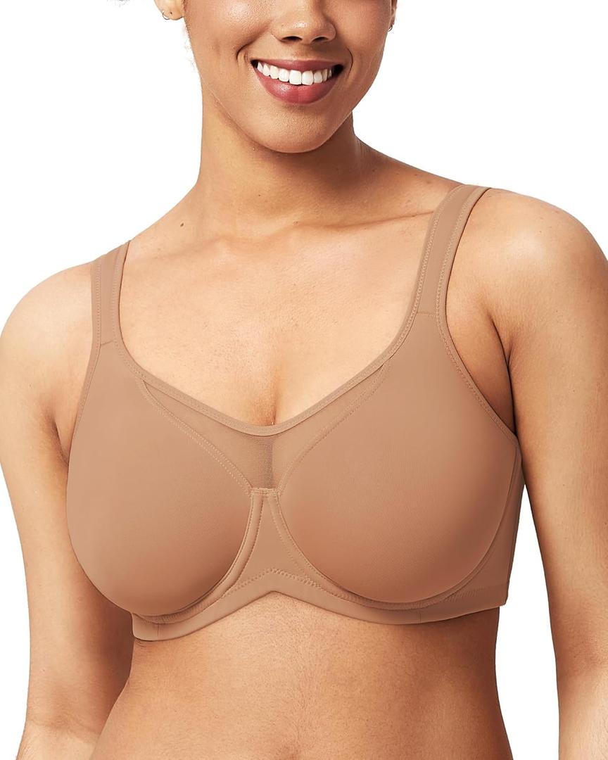 HSIA Minimizer Bras for Women Plus Size, Full Coverage Coolcomfort T Shirt Unlined Bra with Underwire for Heavy Breast (Brown)
