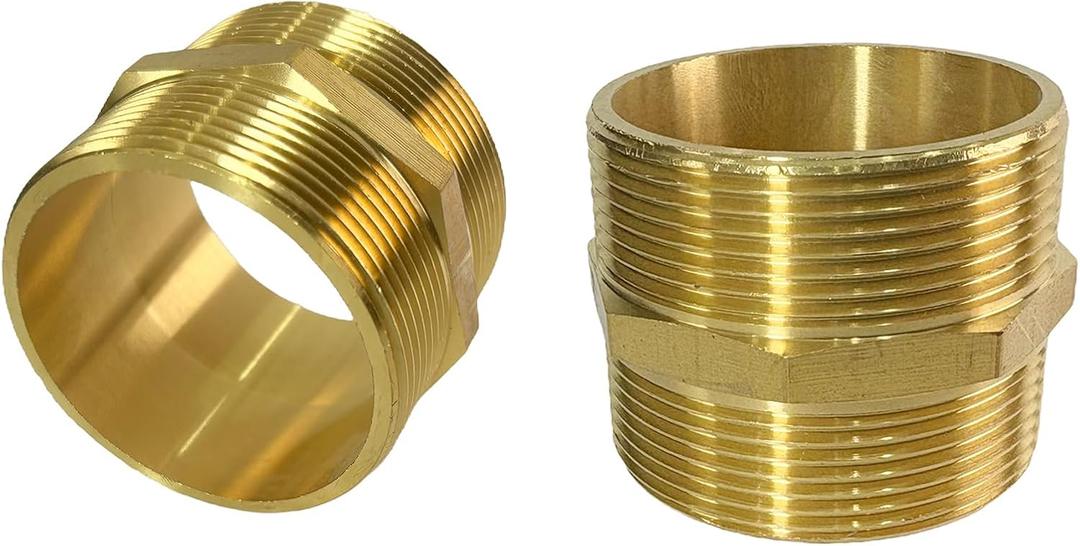 2" Male Threaded Hex Nipple Brass NPT Pipe Fitting Pipe Adapter Straight Connectors for Air, Gas, Oil, Fuel, Propane Pack of 2