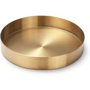 Round Gold Tray Stainless Steel Jewelry, Make up, Candle Plate Decorative Tray (7 inches)