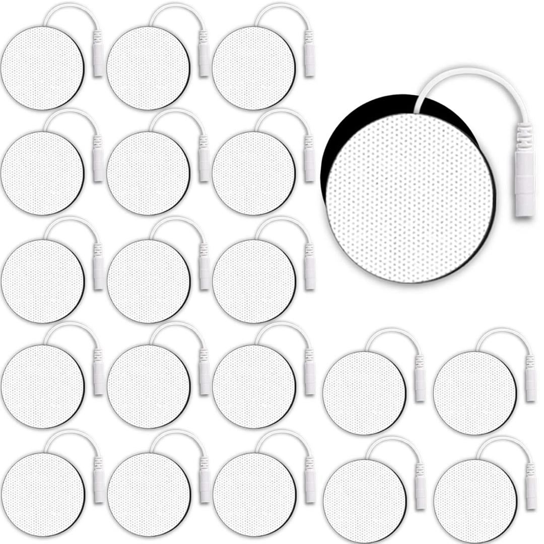 20 Pcs Round TENS Unit Replacement Pads for TENS, 2'' Electrodes Pads for TENS Unit, Latex-Free Reusable Eletrode Pads for TENS/EMS Muscle Stimulation Machine (White)