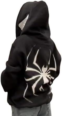 Asadovce Women Men Zip Up Y2k Oversized Hoodie Spider Graphic Full Zipper Sweatshirt Teen Girls Grunge Streetwear Jacket, Black, M
