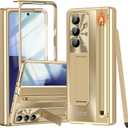 For Samsung Galaxy Z Fold 7 Case with S Pen Holder & Stylus Pen, Z Fold7 Full Coverage Phone Case with Kickstand HD Screen Protector Anti-Scratch Stand Protective Cover for Z Fold 7 Gold
