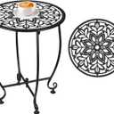 Outdoor Side Table,Outdoor Small Table,Weather Metal Resistant Steel Patio Side Table, Round Outside Table for Porch, Garden,Indoor&Outdoor,Black (Style D)