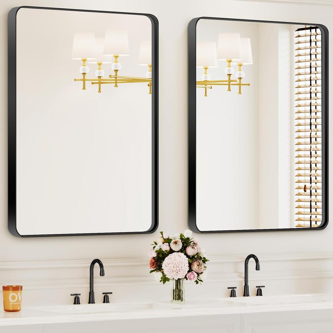 Bathroom Mirrors for Over Sink,2Pcs 24x36Inch Vanity Mirrors for Wall, Black Metal Frame Rectangle Mirrors for Bathroom, Farmhouse, Restroom, Hangs Horizontally or Vertically