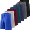 BALENNZ Boy's 5-Pack Athletic Shorts Kids Youth Quick Dry Active Performance Basketball Shorts with Pockets Elastic Waistband (Medium, 7 Pack Black,dark Grey,navy,dark Green,dark Red,light Grey,l Light Blue)