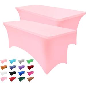 2 Pcs 6FT Table Cloth for Rectangle Tables - Light Pink Tablecloth Rectangular Stretch Spandex Table Coverage for Birthday Cocktail Wedding Spring Valentines Party (70" x 30"-2 pack)