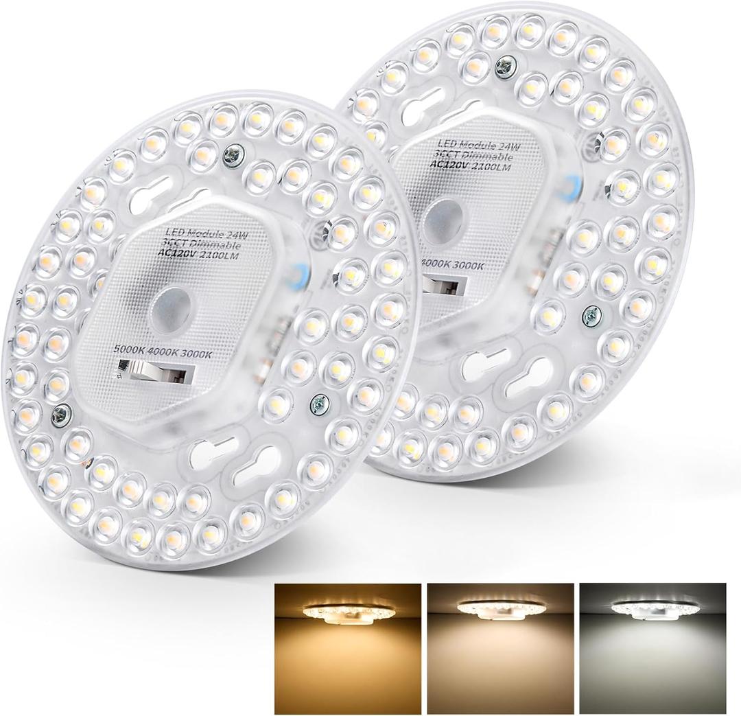 2 Pack Ceiling Fan LED Light Replacement Dimmable 5.1 inch 24W 2100LM, AC120V 3CCT 3000K/4000K/5000K Adjustable LED Retrofit Light Kit for Ceiling Fan