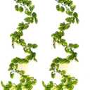 RECUTMS Artificial Monstera Leaf Vines Whit Light 2Pcs, 5.9FT Fake Hanging Ivy Plant Faux Tropical Palm Leaves Greenery Vine Garland Indoor Outdoor Garden Porch Patio Jungle Luau Birthday Party Dcor