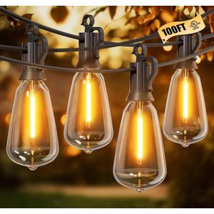 Brightown Outdoor String Lights Patio Lights, 100FT ST38 Shatterproof Dimmable Waterproof Connectable LED Christmas Lights, Hanging Outside Light for Backyard, Porch, Deck, Balcony, Garden, Home Decor