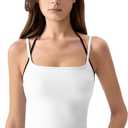 QINSEN Color Block Camisole for Women Sleeveless Halter Neck Adjustable Straps Double Lined Tank Top (White, M)