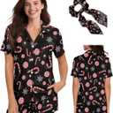 Christmas Pajamas for Women Set of 2 Pieces Button Down Pj Sets S-2XL Sleepwear Loungewear with Scrunchies