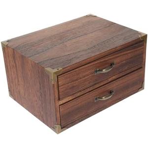 Cabilock Vintage Wooden Desk Organizer with Two Draways Compact Desktop Storage Box for Home Office and Bedroom Retro Style Drawer Cabinet for Easy Organization and Clutter Tabletop