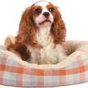 Dog Bed, Super Soft Calming Pet Bed with Pillow Edge, Suitable for Dogs Up to 25 lbs, 21'' x 17'', Orange and White