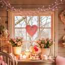 Valentines Glitter Garland 4.5 ft Pink Heart Berry Garland for Mantel Valentines Decorations for Spring Wedding Fireplace Table Centerpiece Party Decor