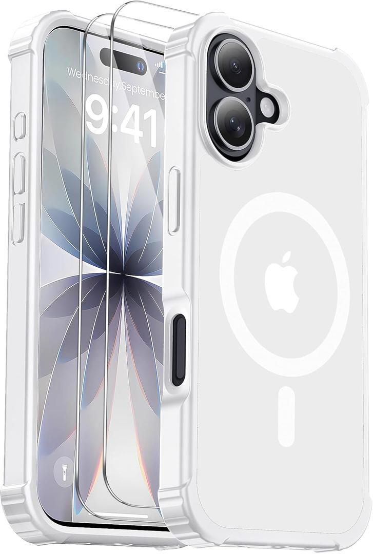 for iPhone 17 Case [Compatible with MagSafe] [2X Screen Protectors] [Military Grade Drop Tested] Heavy Duty Magnetic Phone Case for iPhone 17 6.3",White