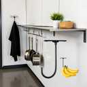 3 x Black Banana Hook Under Cabinet - Metal Banana Holder Hook, Foldable Under Cabinet Banana Hook | Folds Up with Magnets When Not in Use, Pre Drilled Holes and Strong Adhesive Tape Design(ZS450)
