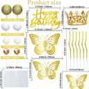 Gyufise 40Pcs Crown Cake Topper Balls Happy Birthday Cake Toppers Crown Birthday Candles Butterflies Corona Para Pastel Cake Decorations for Wedding Baby Shower Party Decorations Gold