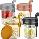 DRKIO 4 Pack Overnight Oats Containers with Lids and Spoons 16 Oz Glass Mason Jars for Overnight Oats Jars Leak Proof Oatmeal Container Great for Cereal Fruit Vegetable Milk Salad Yogurt Meal Prep