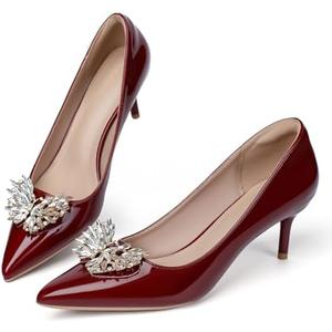 congliji Kitten Heels for Women 2 Inch Rhinestone Bow Pointed Toe High Heels Comfortable Leather Stiletto Pumps Wedding Party Dress Shoes, 40