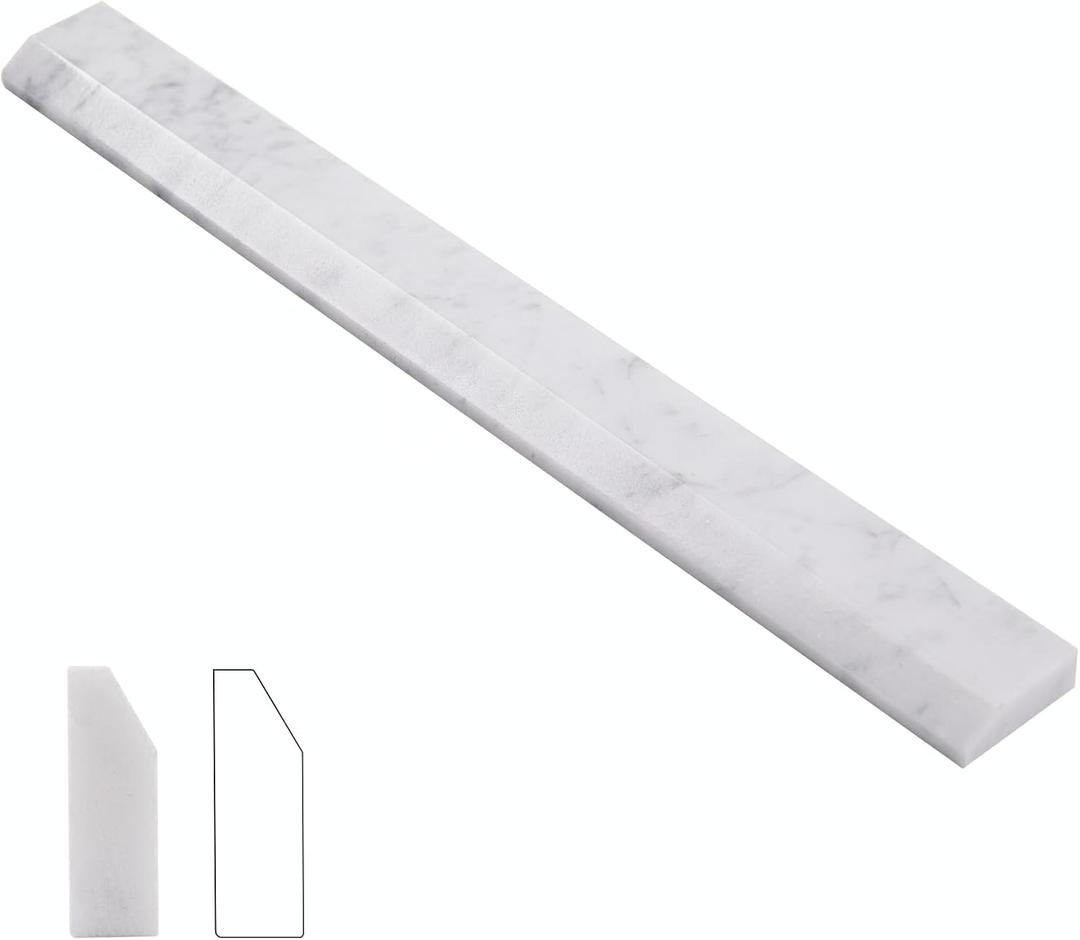 Diflart 10-Pack Carrara White Marble Pencil Liner Trim, 3/8 x 12 Inch, Polished, Marble Tile Edging Corner Trim Molding Bullnose Tile Shower Bathroom Kitchen Livingroom