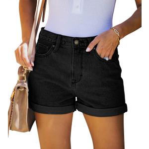 CHICZONE Womens Mid-High Rise Ripped Jean Shorts Distressed Stretchy Denim Shorts (Small, #3 Black)