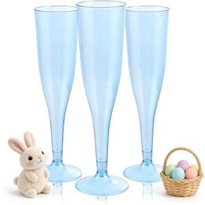 WDF 36 Pack Clear Blue Plastic Champagne Flutes - 7OZ Blue Champagne Flutes Plastic, Champagne Glasses Disposable for Party/Wedding/Easter/Spring