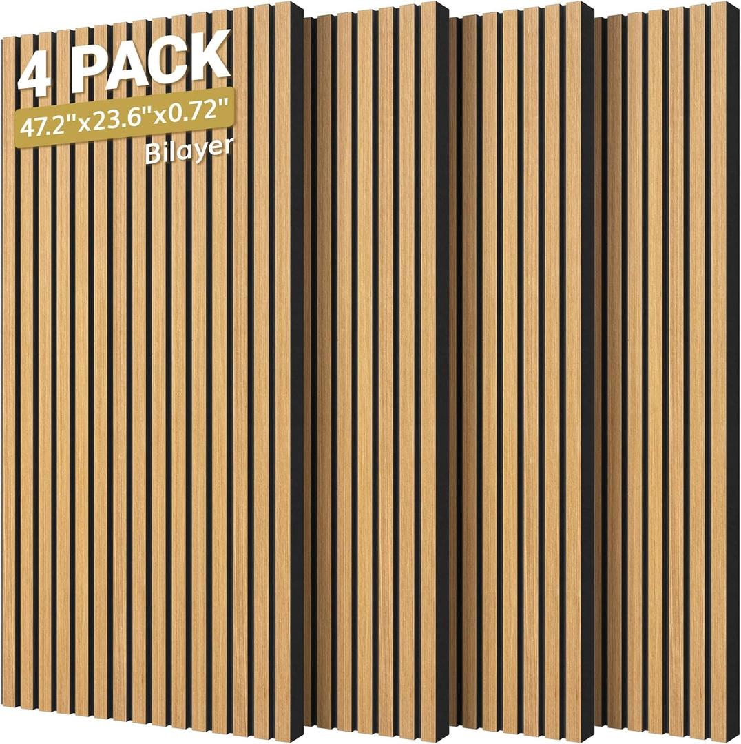 TONOR Dual-Layer Thickened Acoustic Wall Panels-4 Pack 47.2"x23.6"x0.72
Self Adhesive High Density Sound Proof Panels for Walls, Peel and Stick Wall Panels for Interior Wall Decor, Oak Veneer