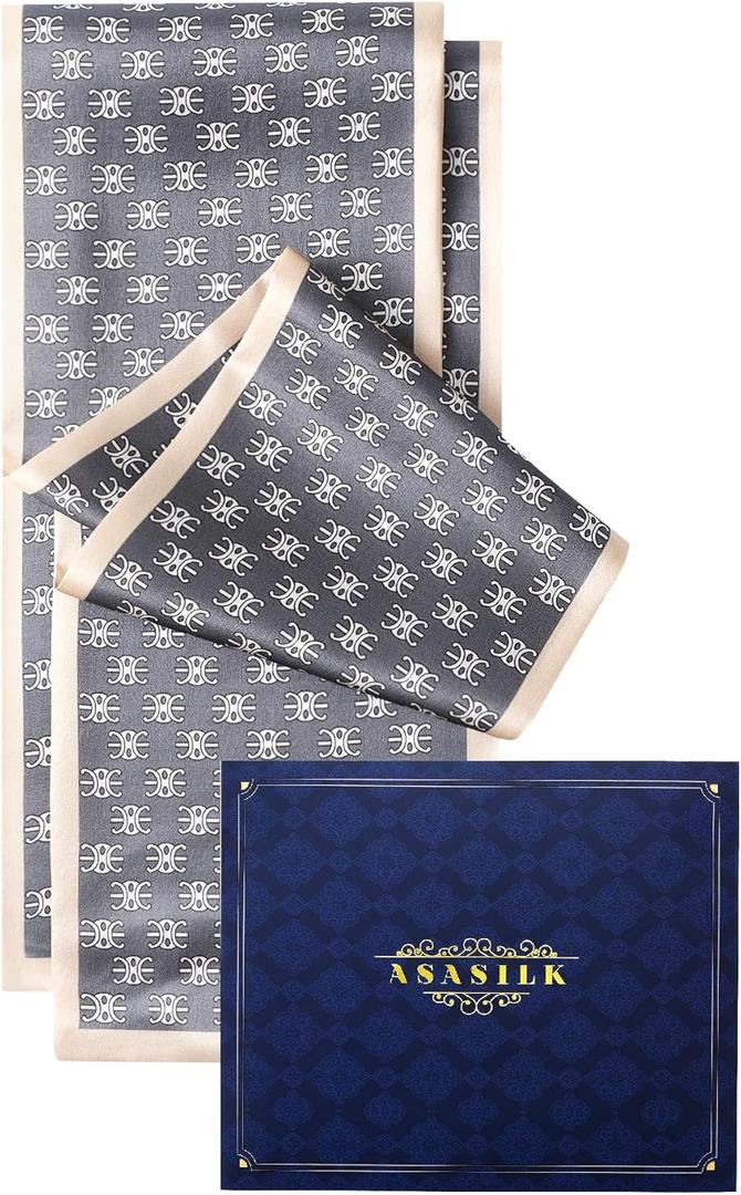 Fashion Silk Scarves, Unisex Mulberry Silk Scarf 6"x 59", Versatile All-Season Accessory for Women & Men, Gift Pouch (Brown)