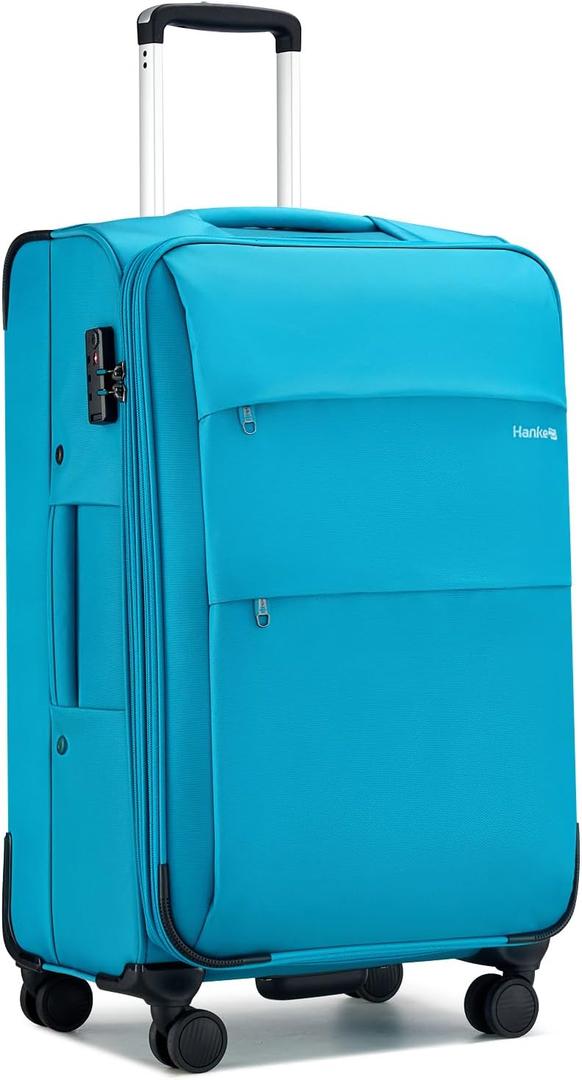 Hanke 24 Inch Expandable Luggage Large Suitcases with Wheels Softside Checked Luggage Rolling Suitcase with Lock Lightweight Travel Luggage for Men and Women 24 Inch Luggage.(Caribbean Blue)